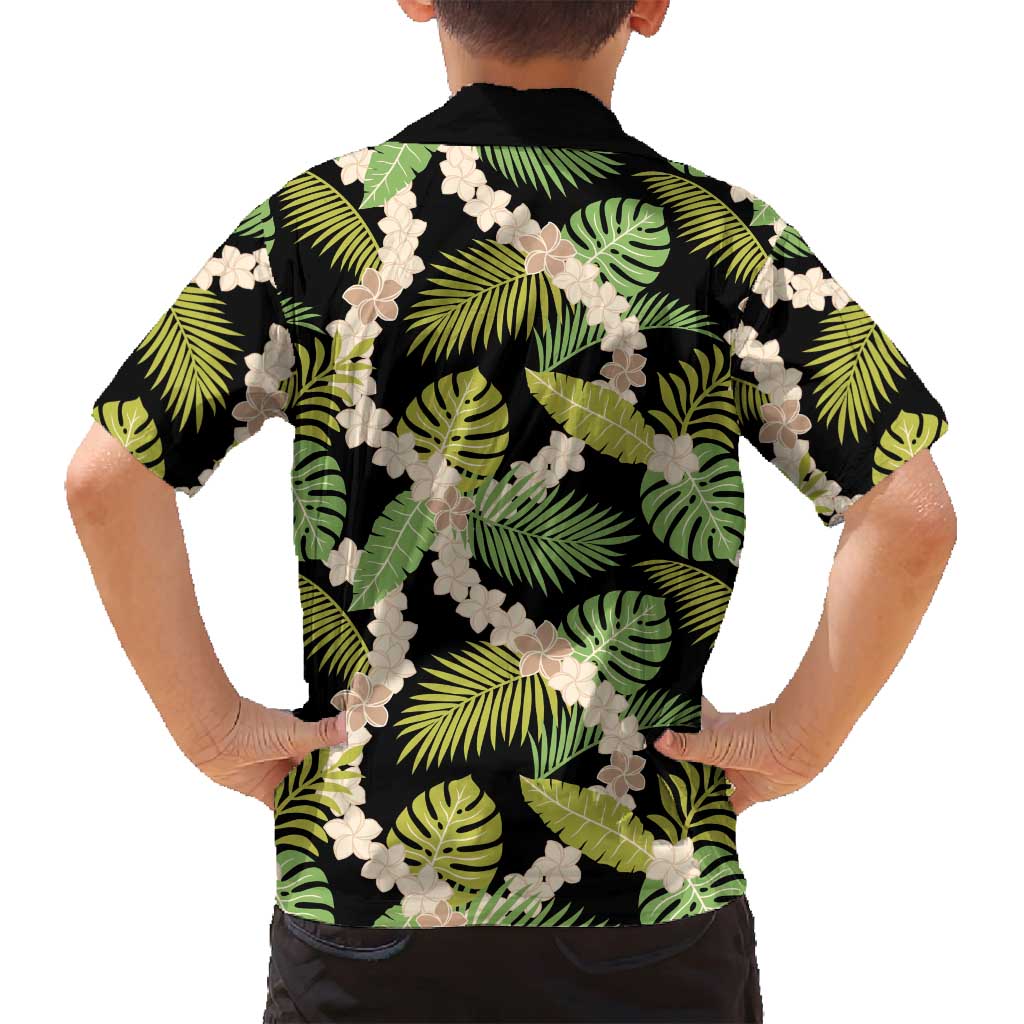 Black Hawaii Plumeria Lei With Tropical Leaves Family Matching Tank Maxi Dress and Hawaiian Shirt