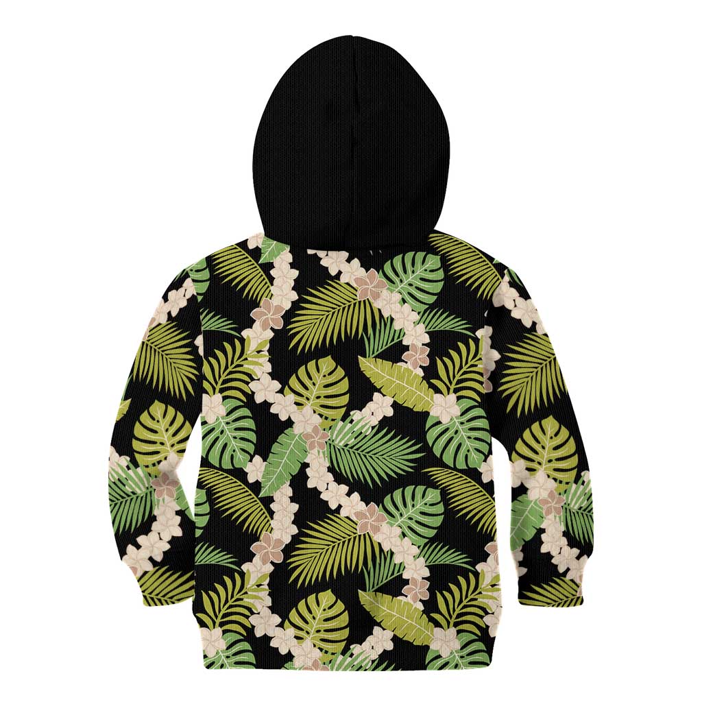 Black Hawaii Plumeria Lei With Tropical Leaves Kid Hoodie