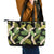 Black Hawaii Plumeria Lei With Tropical Leaves Leather Tote Bag