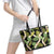 Black Hawaii Plumeria Lei With Tropical Leaves Leather Tote Bag