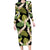 Black Hawaii Plumeria Lei With Tropical Leaves Long Sleeve Bodycon Dress