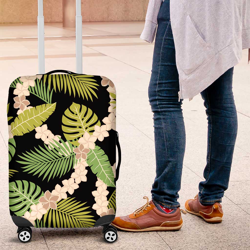 Black Hawaii Plumeria Lei With Tropical Leaves Luggage Cover