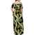 Black Hawaii Plumeria Lei With Tropical Leaves Off Shoulder Maxi Dress