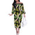 Black Hawaii Plumeria Lei With Tropical Leaves Off The Shoulder Long Sleeve Dress