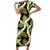 Black Hawaii Plumeria Lei With Tropical Leaves Short Sleeve Bodycon Dress