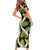 Black Hawaii Plumeria Lei With Tropical Leaves Short Sleeve Bodycon Dress