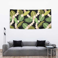 Black Hawaii Plumeria Lei With Tropical Leaves Tapestry