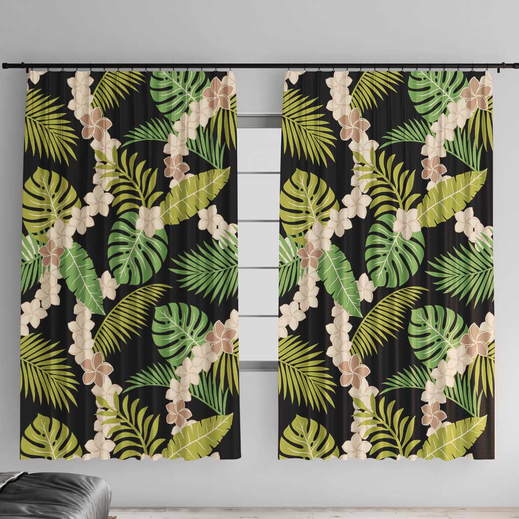 Black Hawaii Plumeria Lei With Tropical Leaves Window Curtain