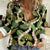 Black Hawaii Plumeria Lei With Tropical Leaves Women Casual Shirt