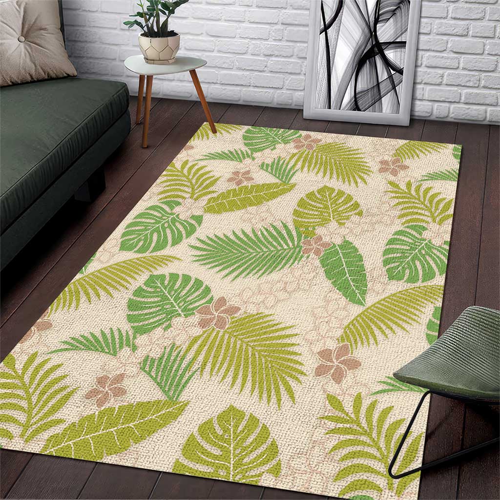 Beige Hawaii Plumeria Lei With Tropical Leaves Area Rug