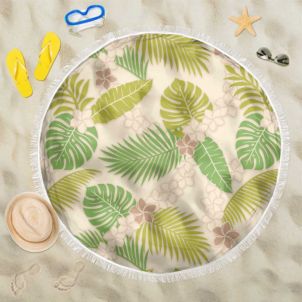 Beige Hawaii Plumeria Lei With Tropical Leaves Beach Blanket