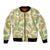 Beige Hawaii Plumeria Lei With Tropical Leaves Bomber Jacket