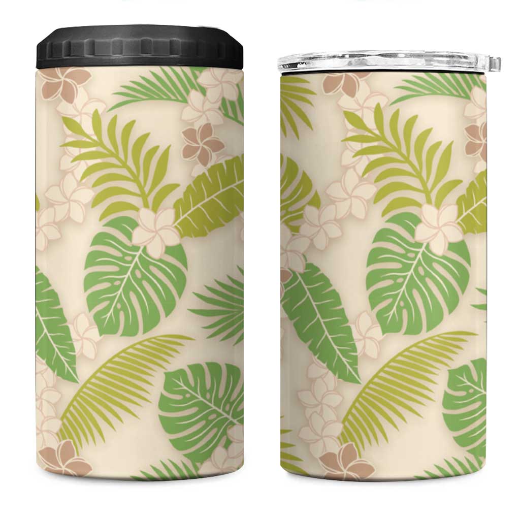 Beige Hawaii Plumeria Lei With Tropical Leaves 4 in 1 Can Cooler Tumbler