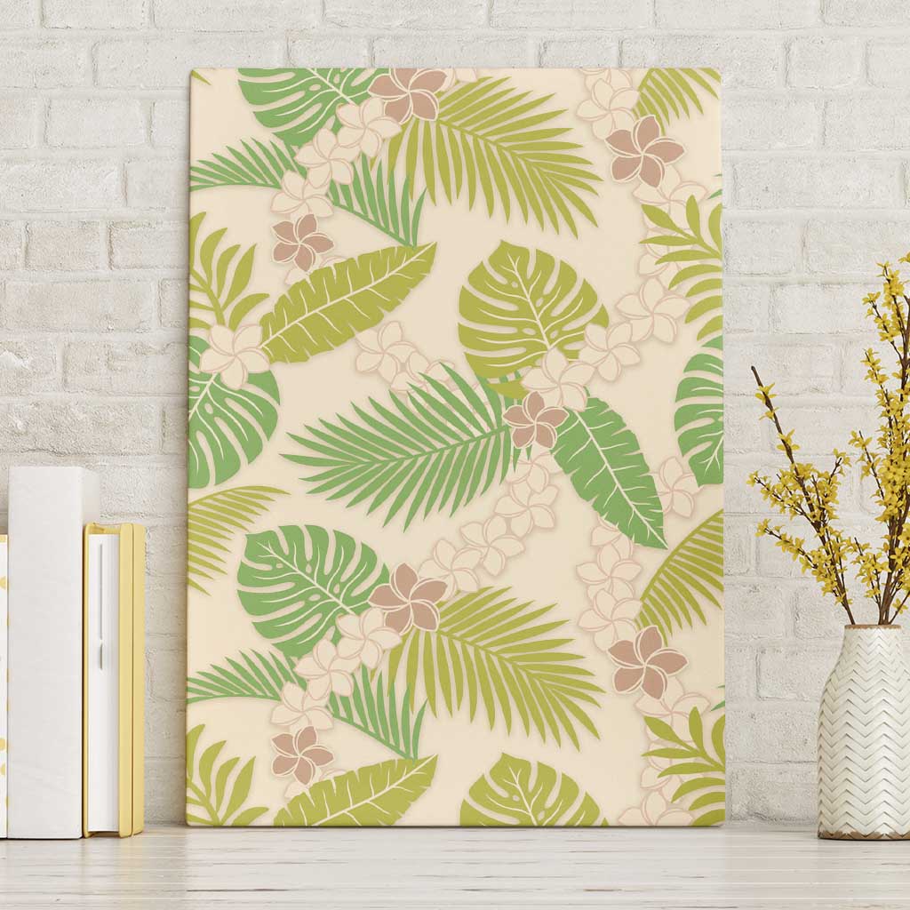 Beige Hawaii Plumeria Lei With Tropical Leaves Canvas Wall Art