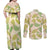 Beige Hawaii Plumeria Lei With Tropical Leaves Couples Matching Off Shoulder Maxi Dress and Long Sleeve Button Shirt