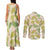 Beige Hawaii Plumeria Lei With Tropical Leaves Couples Matching Tank Maxi Dress and Long Sleeve Button Shirt