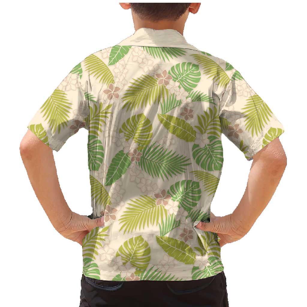 Beige Hawaii Plumeria Lei With Tropical Leaves Family Matching Mermaid Dress and Hawaiian Shirt