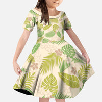 Beige Hawaii Plumeria Lei With Tropical Leaves Family Matching Summer Maxi Dress and Hawaiian Shirt