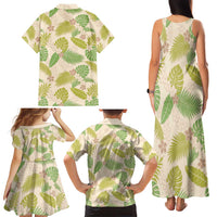 Beige Hawaii Plumeria Lei With Tropical Leaves Family Matching Tank Maxi Dress and Hawaiian Shirt