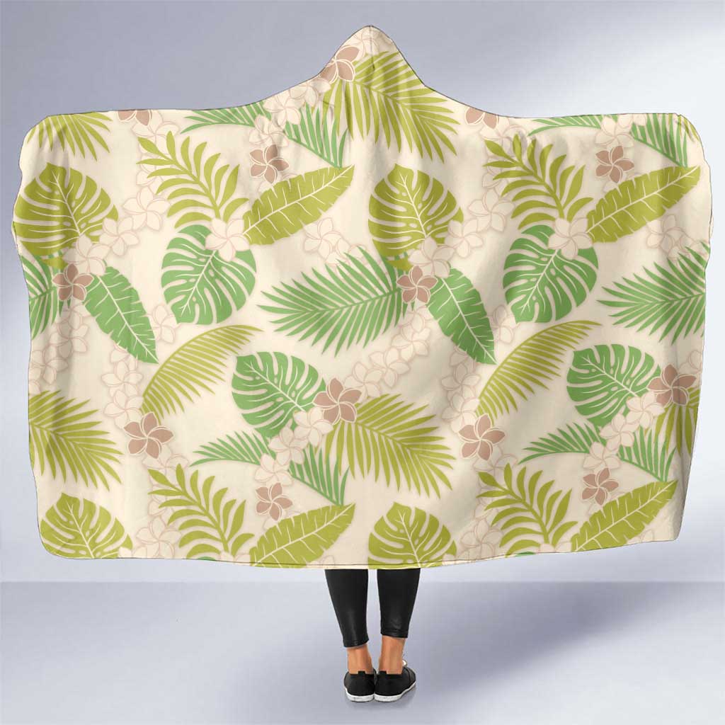 Beige Hawaii Plumeria Lei With Tropical Leaves Hooded Blanket