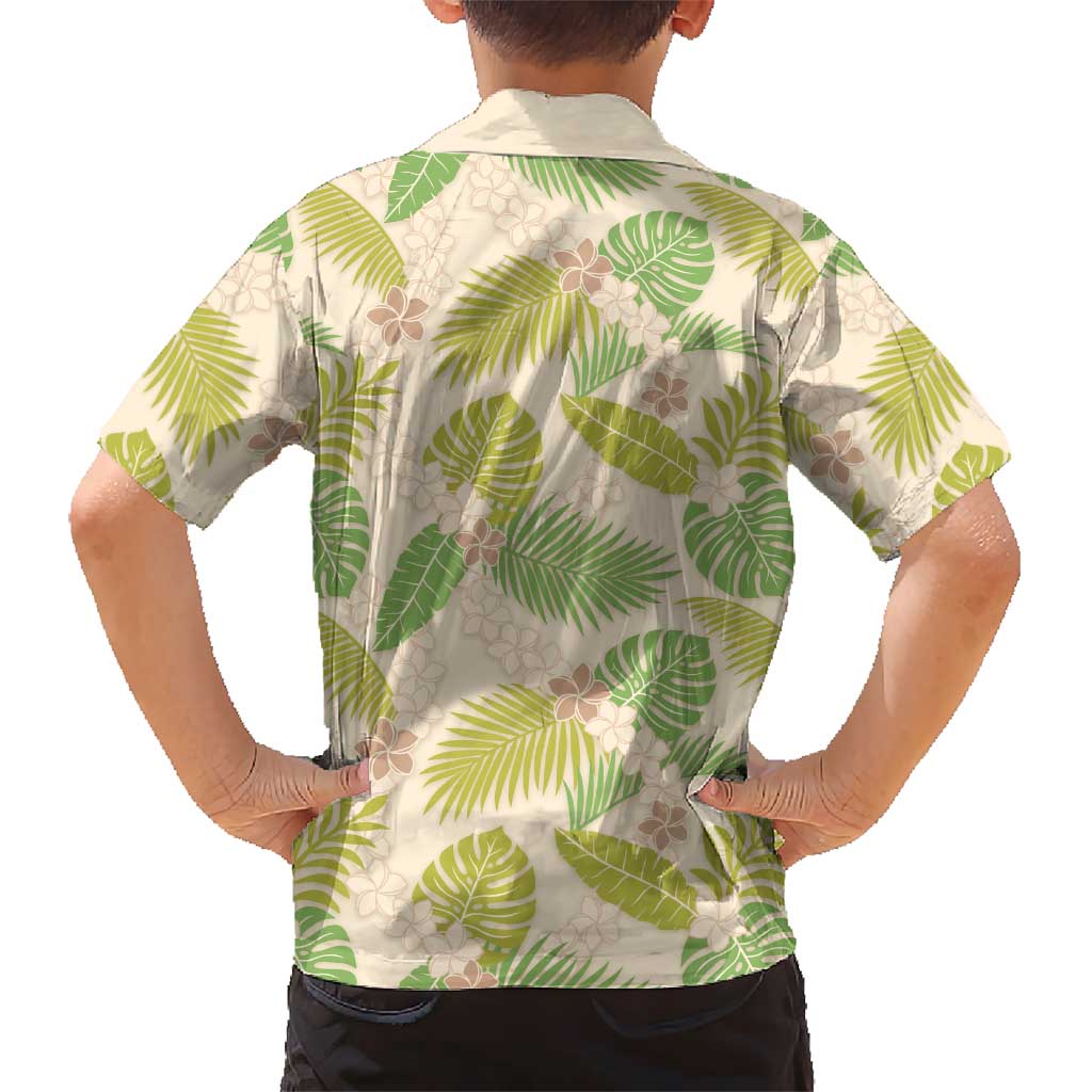Beige Hawaii Plumeria Lei With Tropical Leaves Kid Hawaiian Shirt
