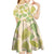 Beige Hawaii Plumeria Lei With Tropical Leaves Kid Short Sleeve Dress