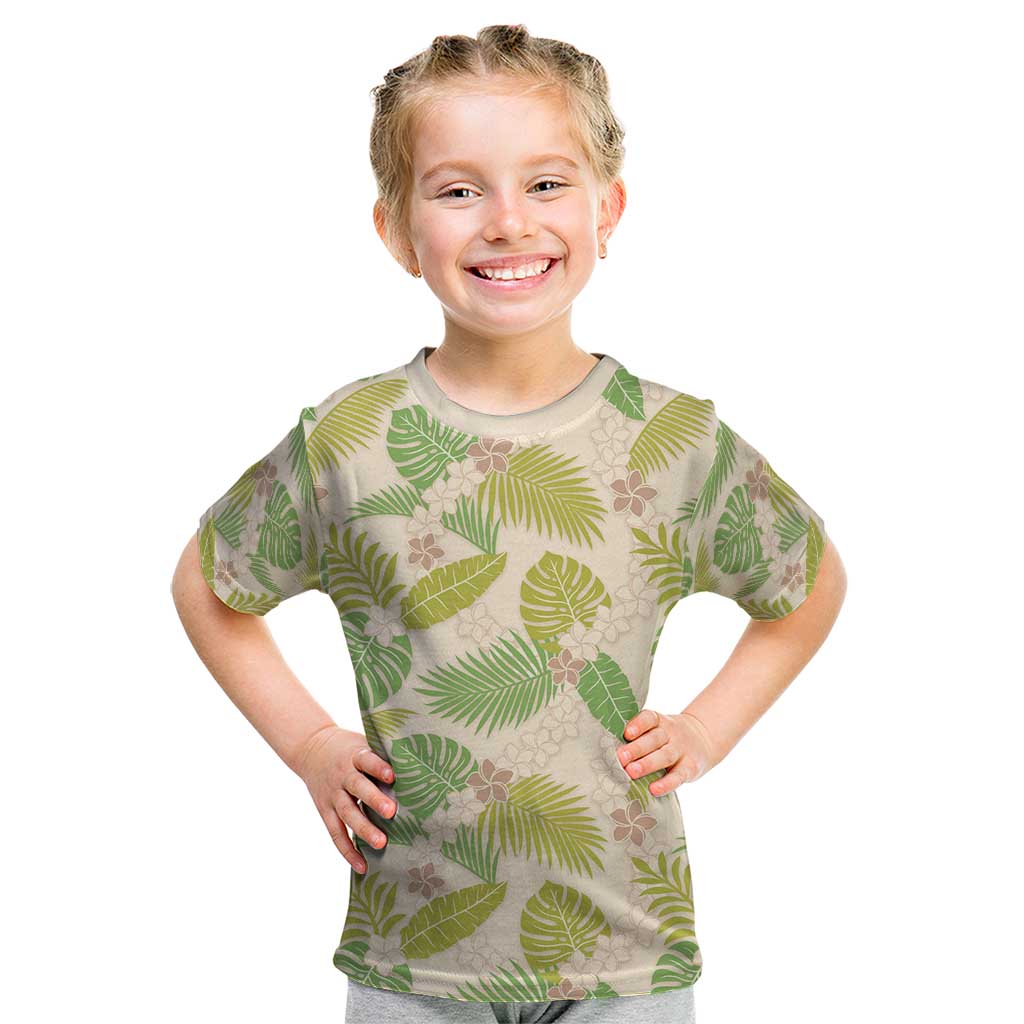 Beige Hawaii Plumeria Lei With Tropical Leaves Kid T Shirt