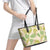 Beige Hawaii Plumeria Lei With Tropical Leaves Leather Tote Bag