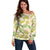 Beige Hawaii Plumeria Lei With Tropical Leaves Off Shoulder Sweater