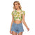 Beige Hawaii Plumeria Lei With Tropical Leaves Raglan Cropped T Shirt