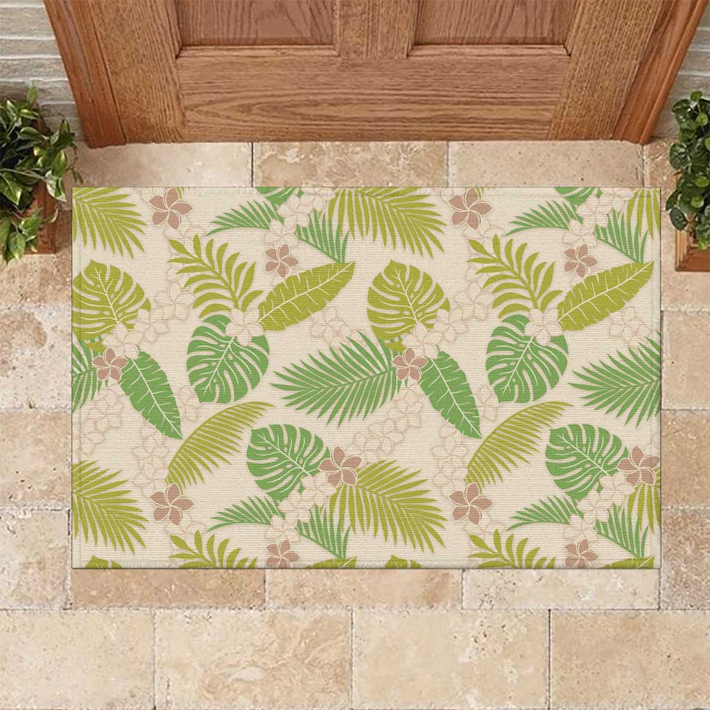 Beige Hawaii Plumeria Lei With Tropical Leaves Rubber Doormat