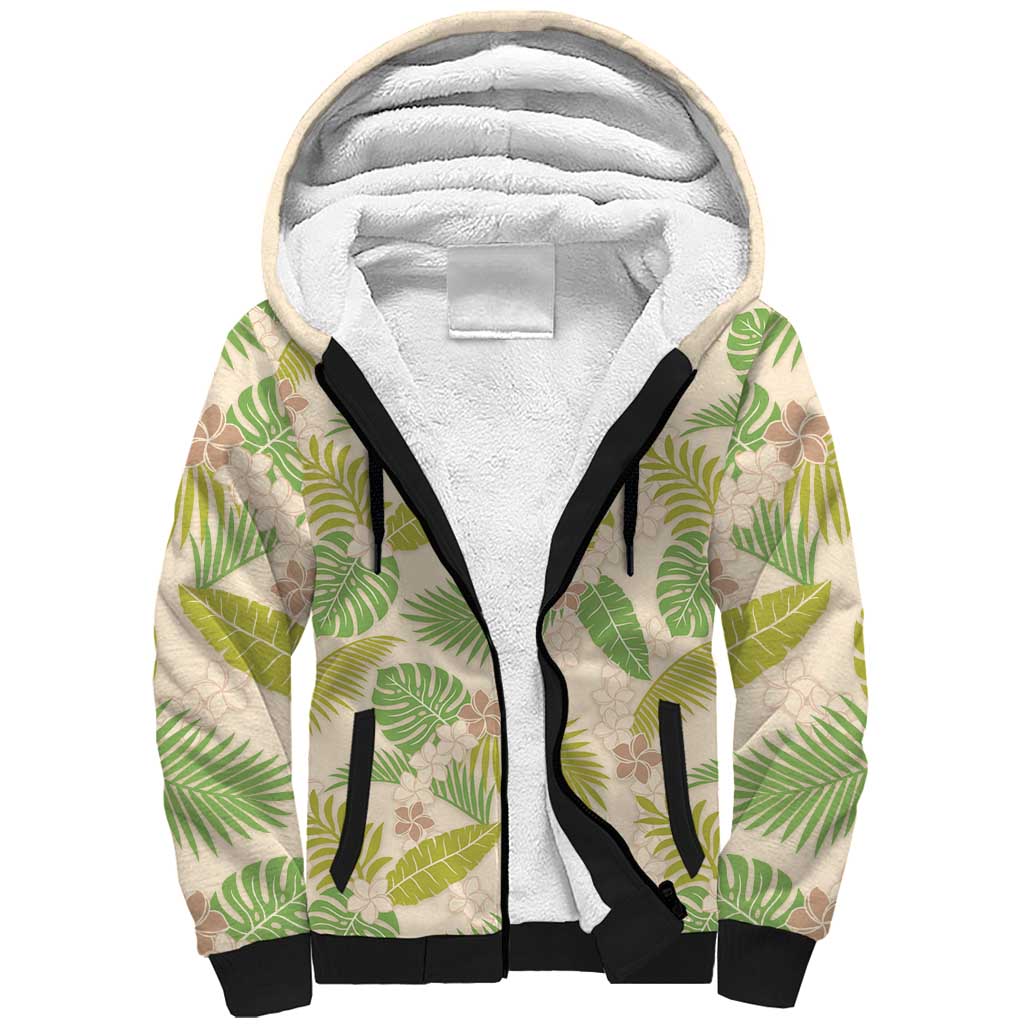 Beige Hawaii Plumeria Lei With Tropical Leaves Sherpa Hoodie