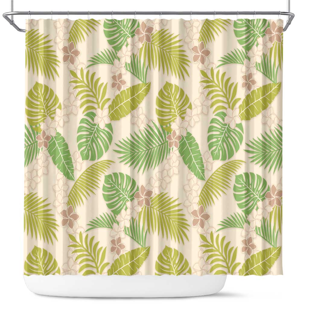 Beige Hawaii Plumeria Lei With Tropical Leaves Shower Curtain