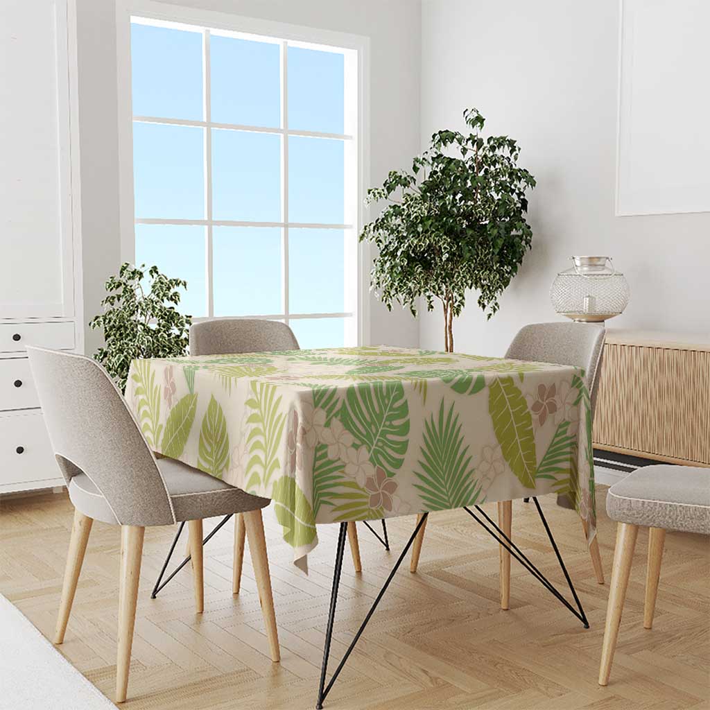 Beige Hawaii Plumeria Lei With Tropical Leaves Tablecloth