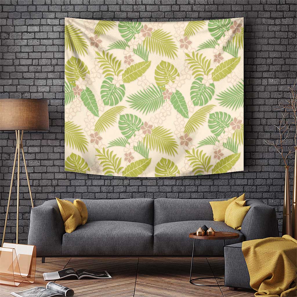 Beige Hawaii Plumeria Lei With Tropical Leaves Tapestry