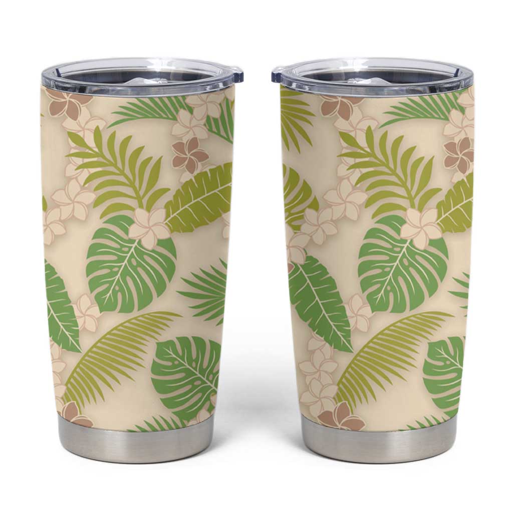 Beige Hawaii Plumeria Lei With Tropical Leaves Tumbler Cup