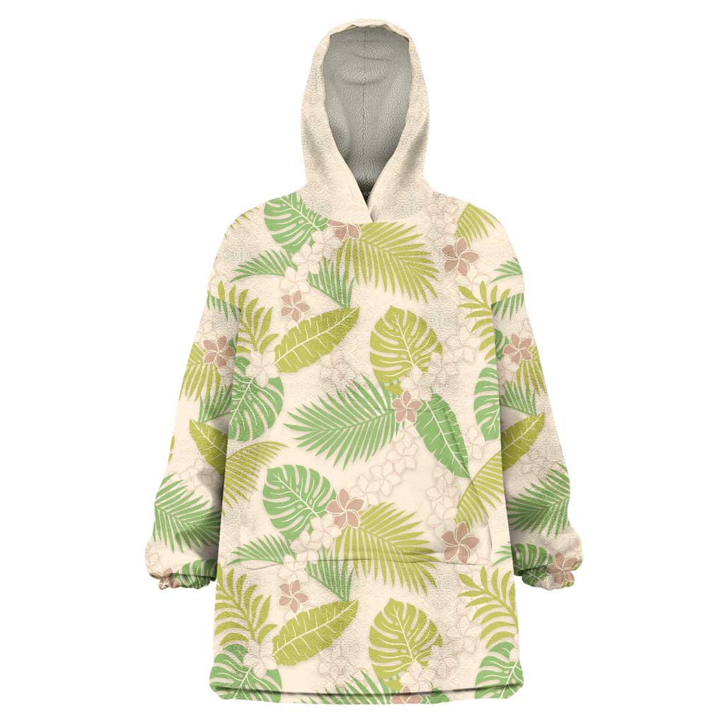 Beige Hawaii Plumeria Lei With Tropical Leaves Wearable Blanket Hoodie