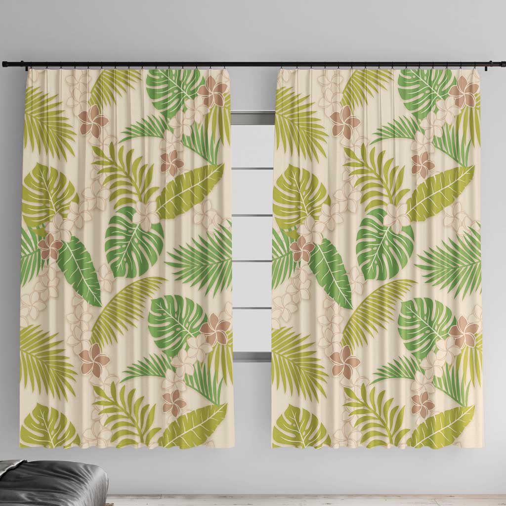 Beige Hawaii Plumeria Lei With Tropical Leaves Window Curtain