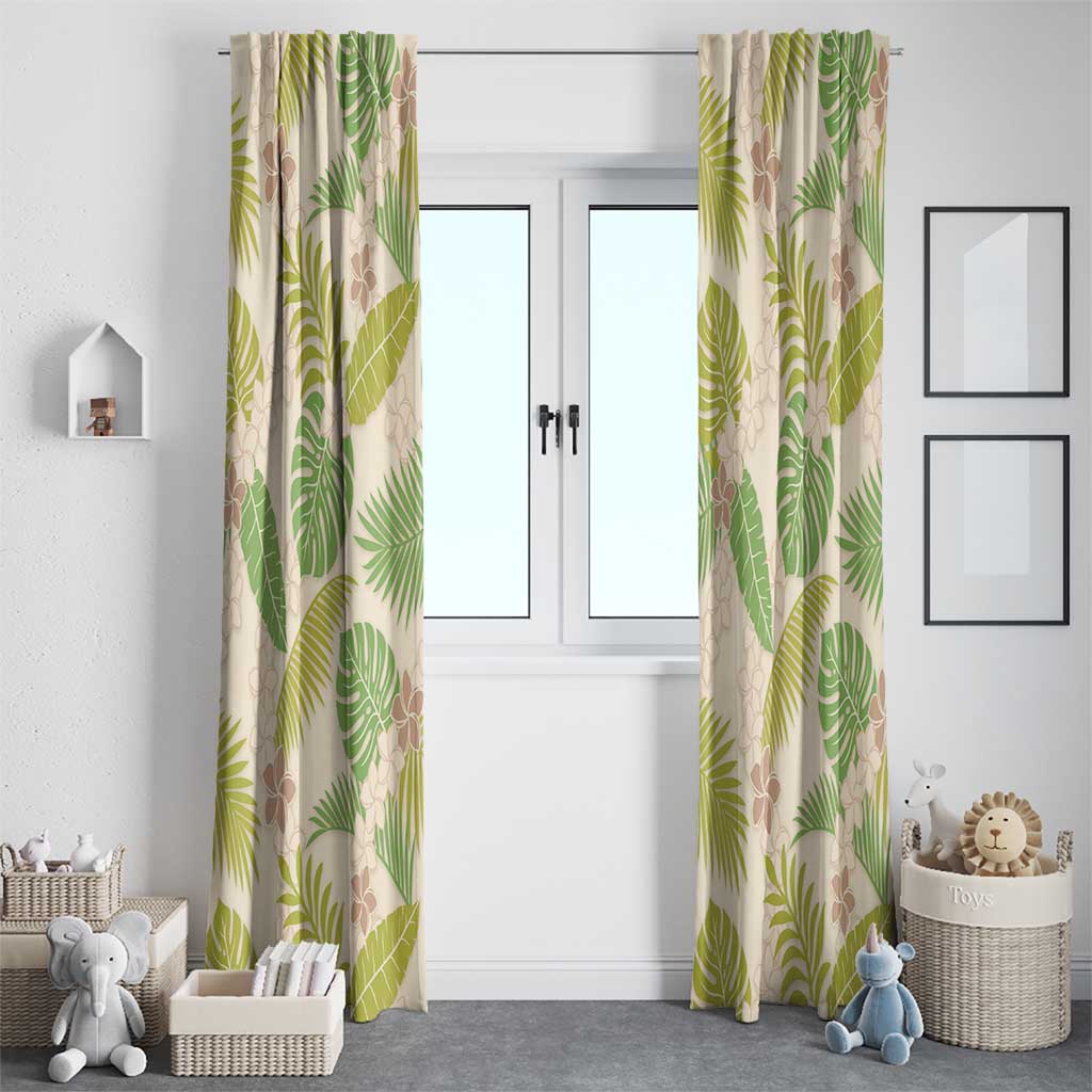 Beige Hawaii Plumeria Lei With Tropical Leaves Window Curtain