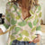 Beige Hawaii Plumeria Lei With Tropical Leaves Women Casual Shirt