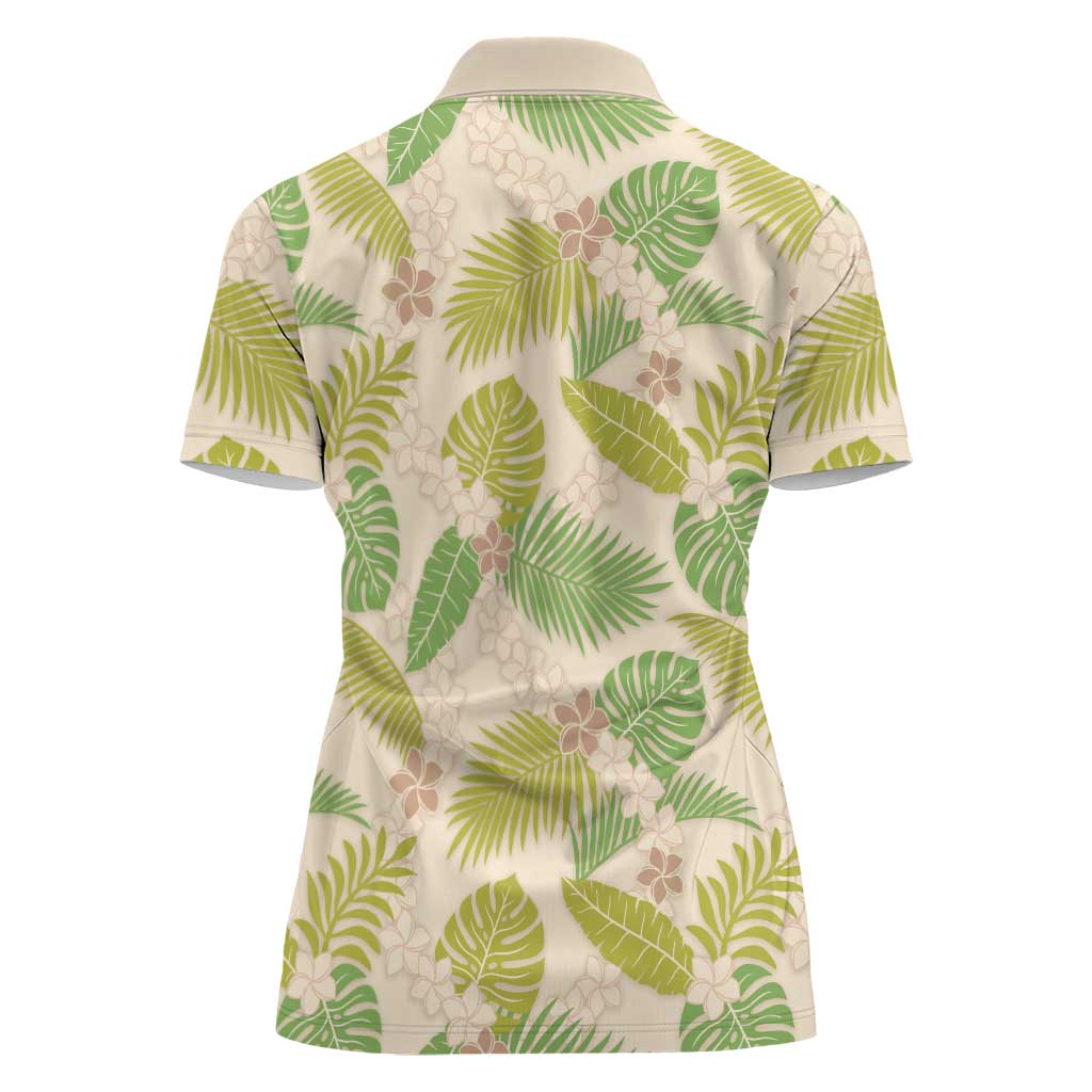 Beige Hawaii Plumeria Lei With Tropical Leaves Women Polo Shirt