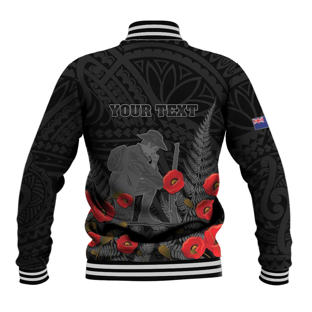 Personalised New Zealand ANZAC Day Baseball Jacket Lest We Forget Soldier Memorial