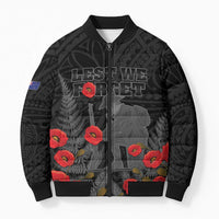 Personalised New Zealand ANZAC Day Bomber Puffer Jacket Lest We Forget Soldier Memorial