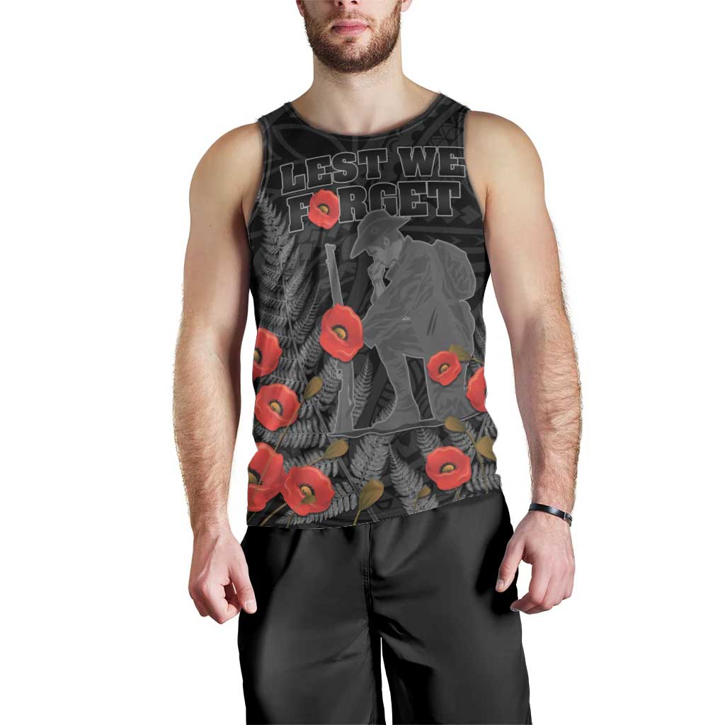 Personalised New Zealand ANZAC Day Men Tank Top Lest We Forget Soldier Memorial