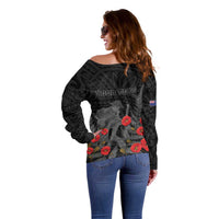 Personalised New Zealand ANZAC Day Off Shoulder Sweater Lest We Forget Soldier Memorial
