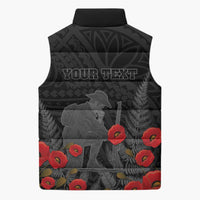 Personalised New Zealand ANZAC Day Sleeveless Puffer Jacket Lest We Forget Soldier Memorial