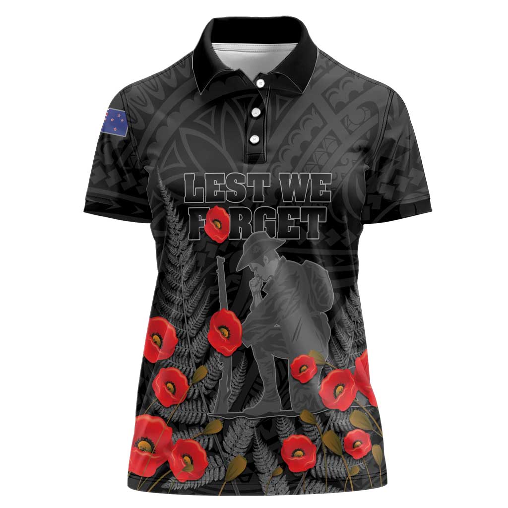 Personalised New Zealand ANZAC Day Women Polo Shirt Lest We Forget Soldier Memorial