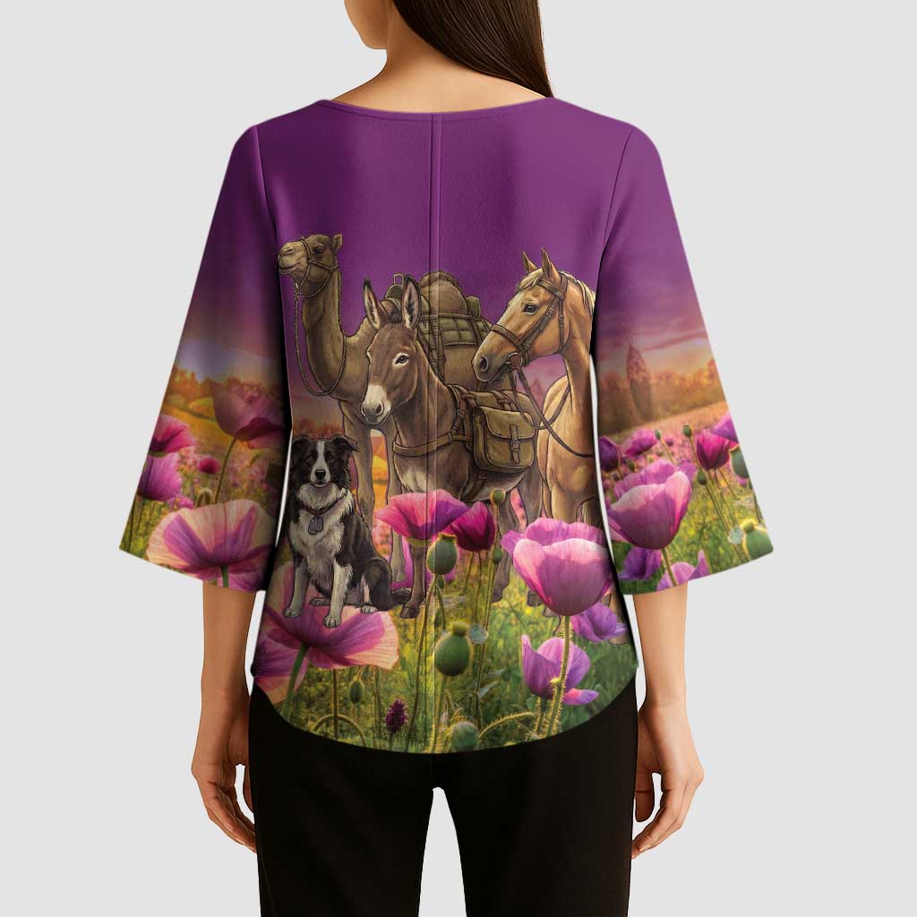 ANZAC Day Kimono Sleeve Blouse Lest We Forget The Animals Of War