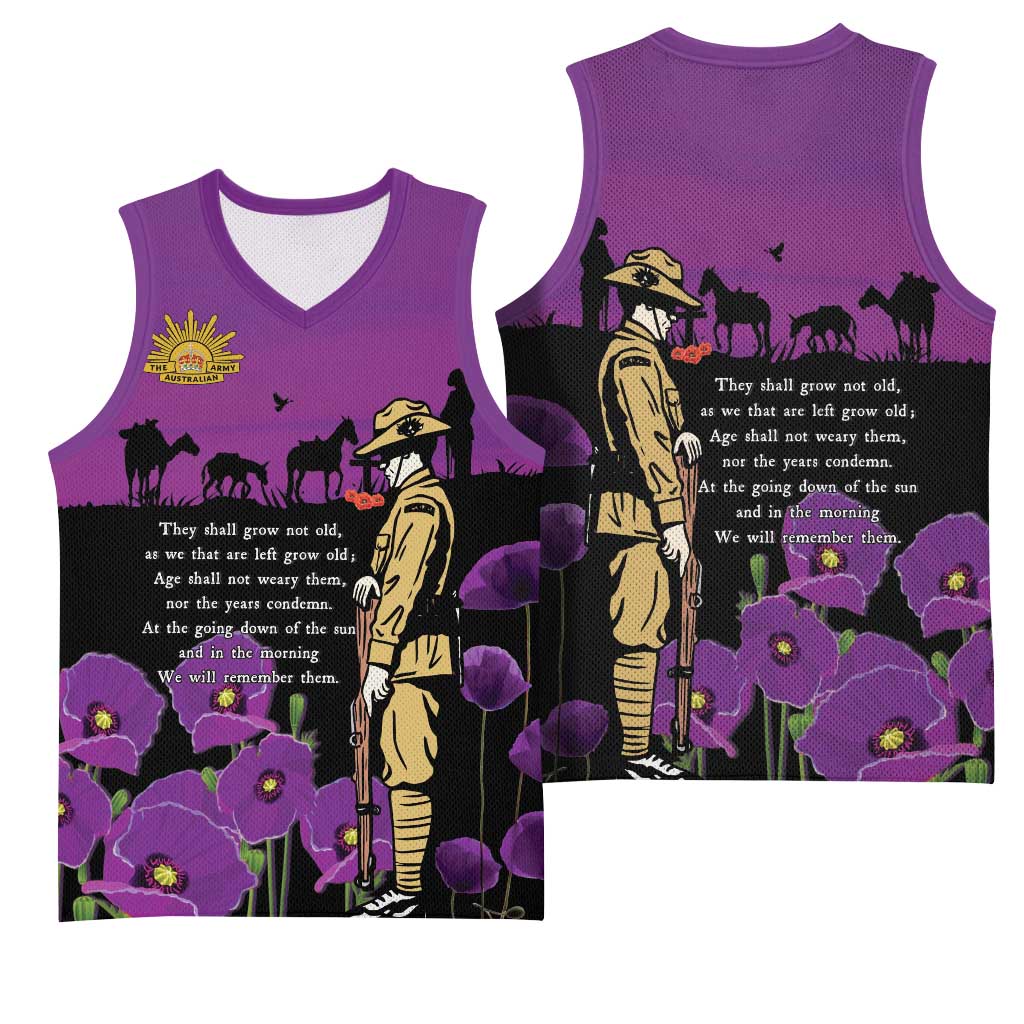 ANZAC Soldier and War Animals Basketball Jersey We Will Remember Them
