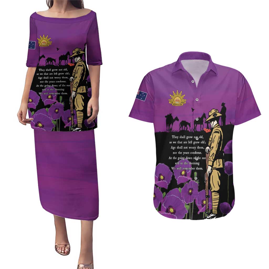 ANZAC Soldier and War Animals Couples Matching Puletasi and Hawaiian Shirt We Will Remember Them